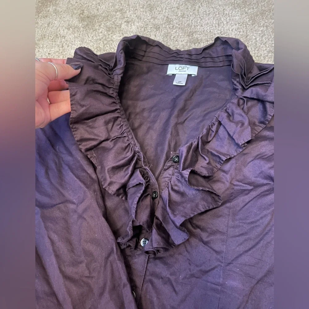 LOFT petite ruffle neck button up blouse - Picture 5 of 7